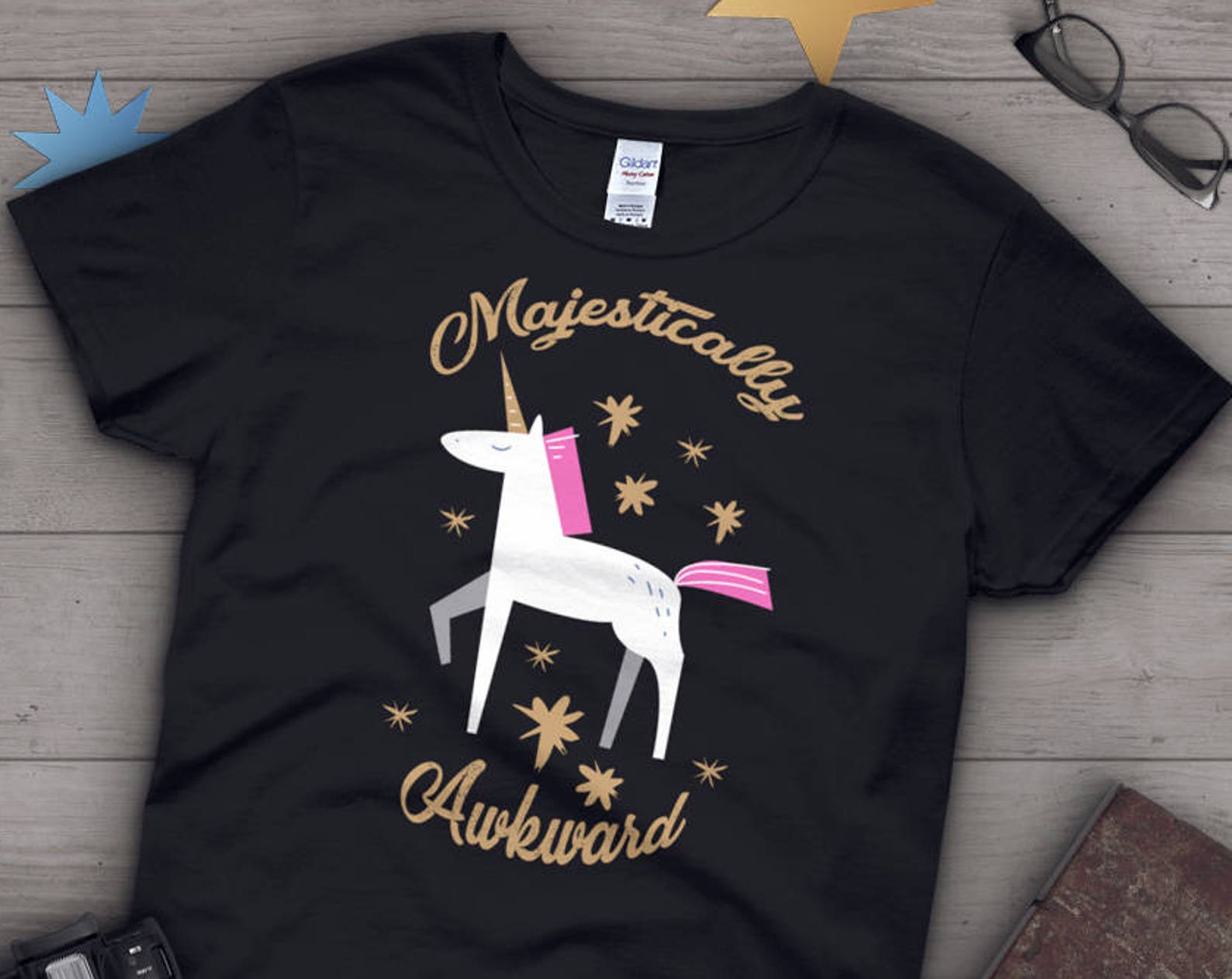 Funny Unicorn Shirt, , Unicorn Lover Gift, Cute Unicorn T-shirt, Unicorn Tshirt, Graphic Tee, Tops, Horse, Majestically Awkward 160