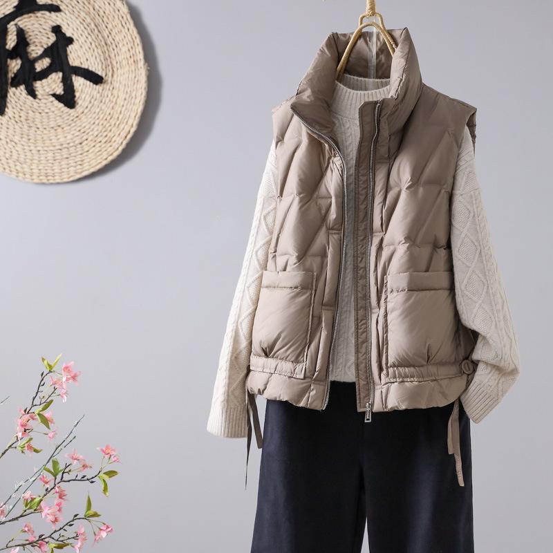 Autumn and winter new stand-up collar white duck down light down jacket vest women's casual solid color vest vest jacket tide