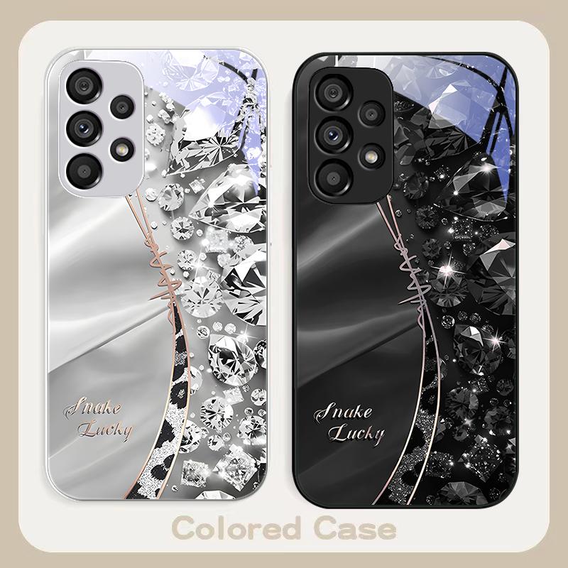 Leopard Print Diamond For Samsung Galaxy S23 U Ltra 24 Plus S20 21 FE S25 Ultra A70 A72 73 51 52 53 Tempered Glass Phone Case