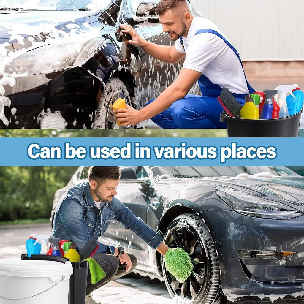 4Pcs Car Detailing Bucket Portable Car Washing Bucket Multipurpose Squeegee Hanging Organizer for Accessories Tool Picnic, Black