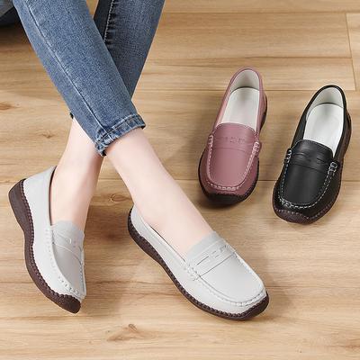 Women Black Grey Leather Office Business Shoes Flats Loafers Casual Slip On Shoes Large Size Large Size 42 43