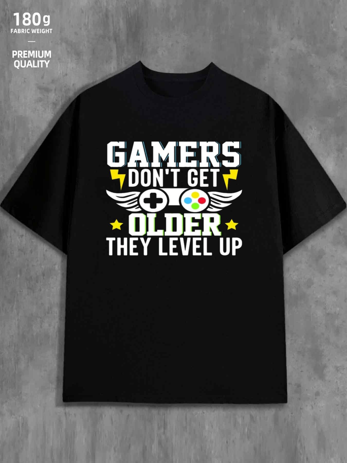 Men s T-Shirt Y2K Heavyweight 100 Cotton Gaming Black 4XL