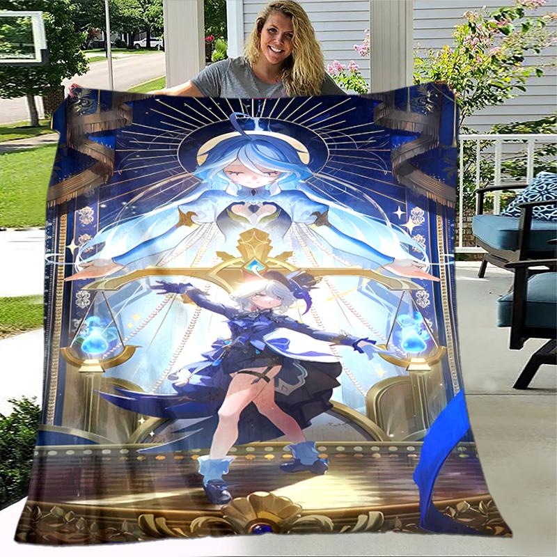 1pc Blanket Genshin Impact Furina Print Design, Lightweight Blanket for Sofa, Bed- Soft &Warm, Gift for All Seasons like Christmas, Halloween