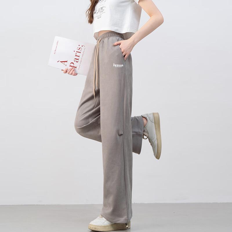 izzue Women's Retro Suede-Feel Loose Straight Sweatpants