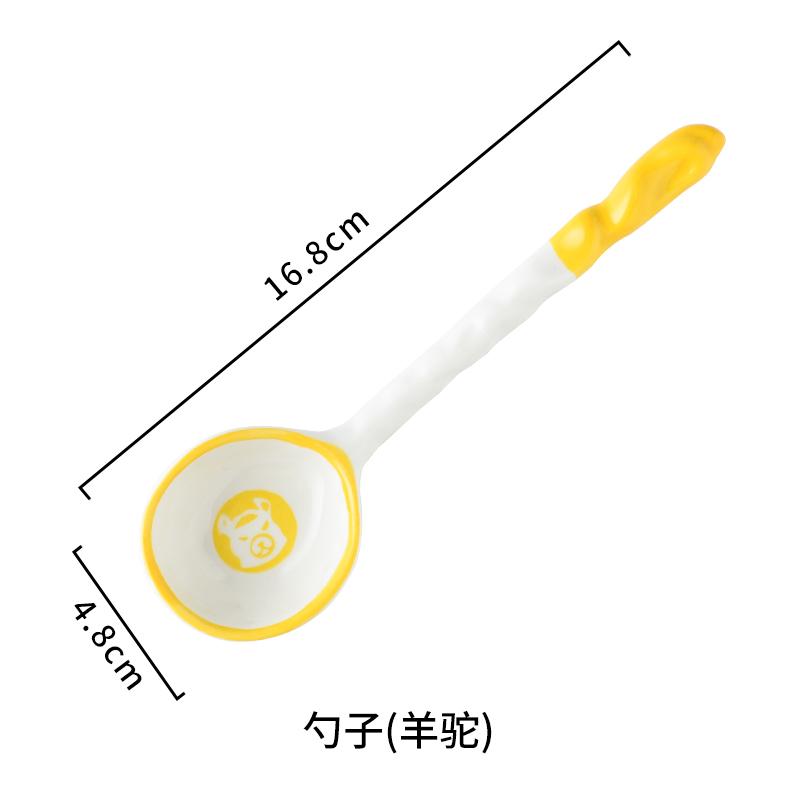 4pcs Ceramic Spoon, Extended Handle Soup Spoon, Noodle Spoon, Cartoon Creative Ladle