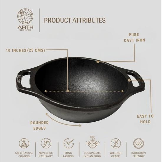 Arth Kochgeschirr Vorgegart 8 Zoll Kadai, 100 % ungiftig und chemikalienfrei, natürlich antihaftbeschichtet