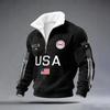 USA Anniversary Men's Casual Letter Print Long-Sleeve Zip-Up Cardigan