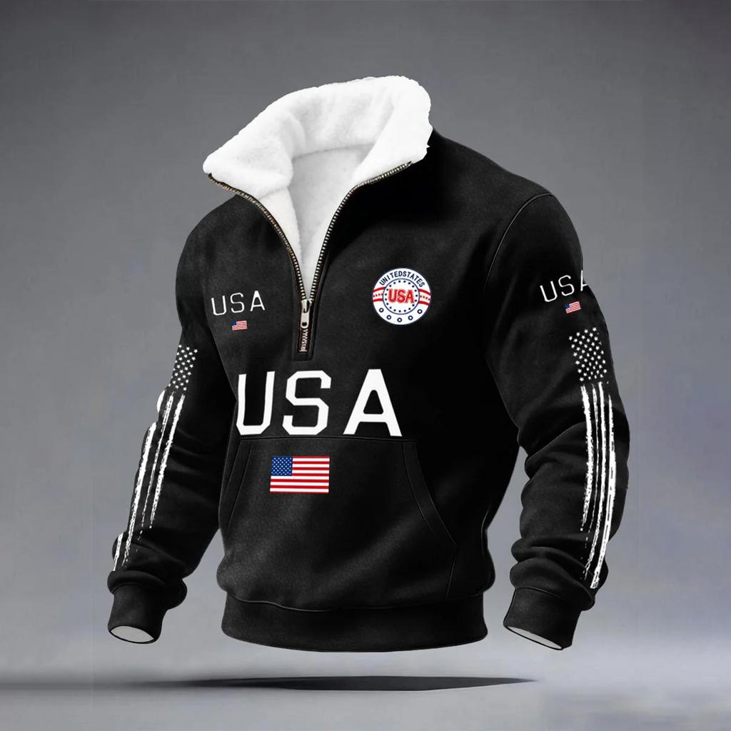 USA Anniversary Men's Casual Letter Print Long-Sleeve Zip-Up Cardigan
