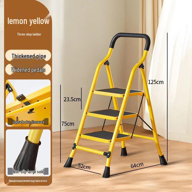 Extra Wide Folding Ladder with Handrails - Portable Indoor Step Ladder for Elderly