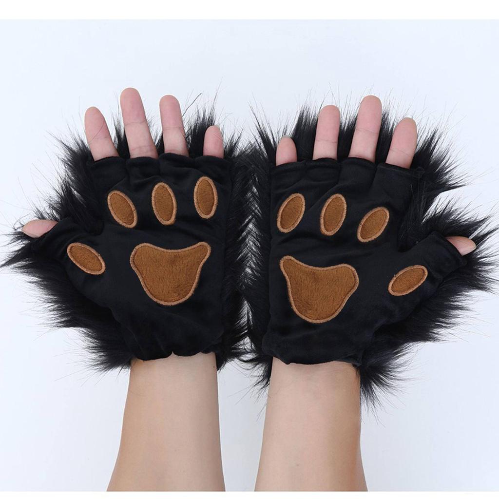 Weihnachts-Cosplay-Set: Niedliche Bärenpfoten-Handschuhe & Plüsch Waschbär Halbmaske