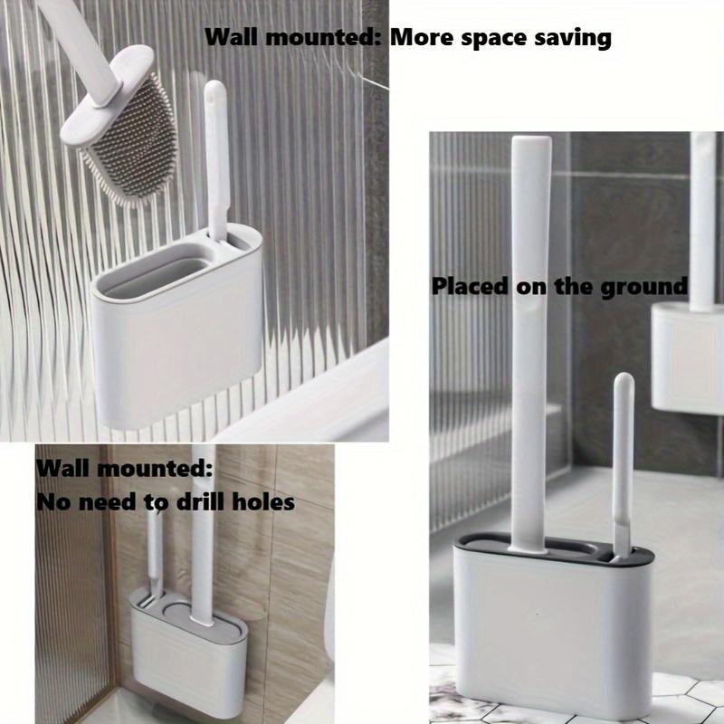 Silicone Toilet Brush with Wall-Mounted Storage Box - Flat Head Design, Suitable for Bathroom and Kitchen Cleaning, Durable Silicone Material