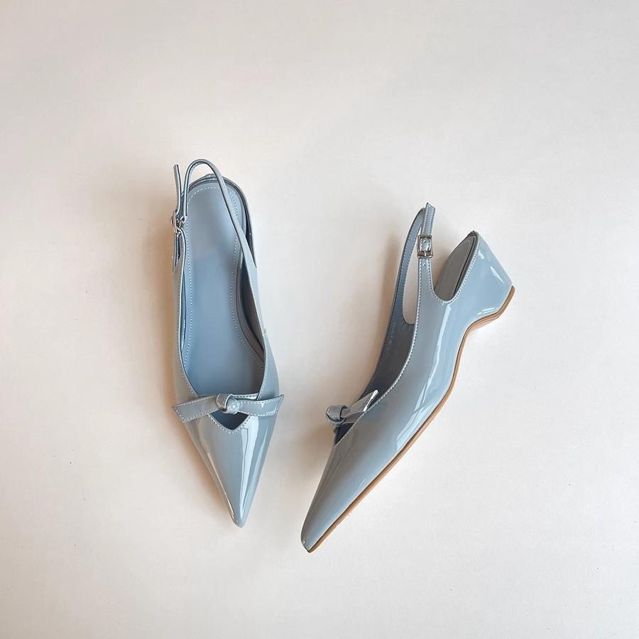 

Sheepskin version~ pointed bow inner height increase French Mary Jane single shoes rear empty shallow mouth temperament bag head sandals women 40 синий