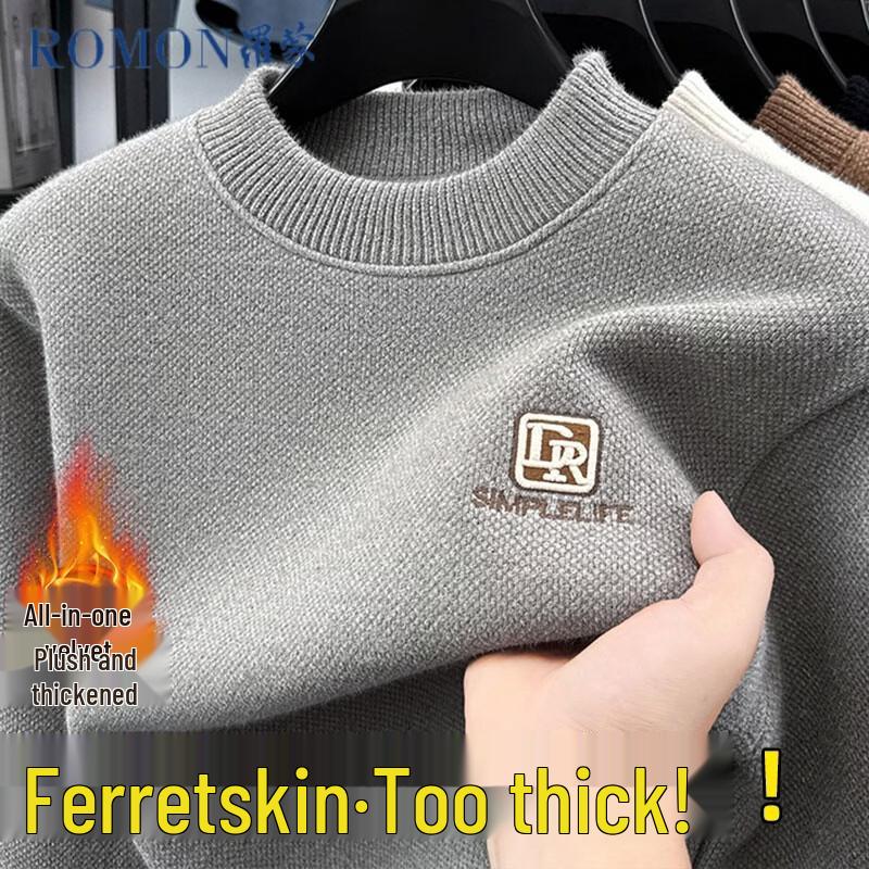 ROMON Men's Fleece-Lined Mock Neck Oversized Sweater