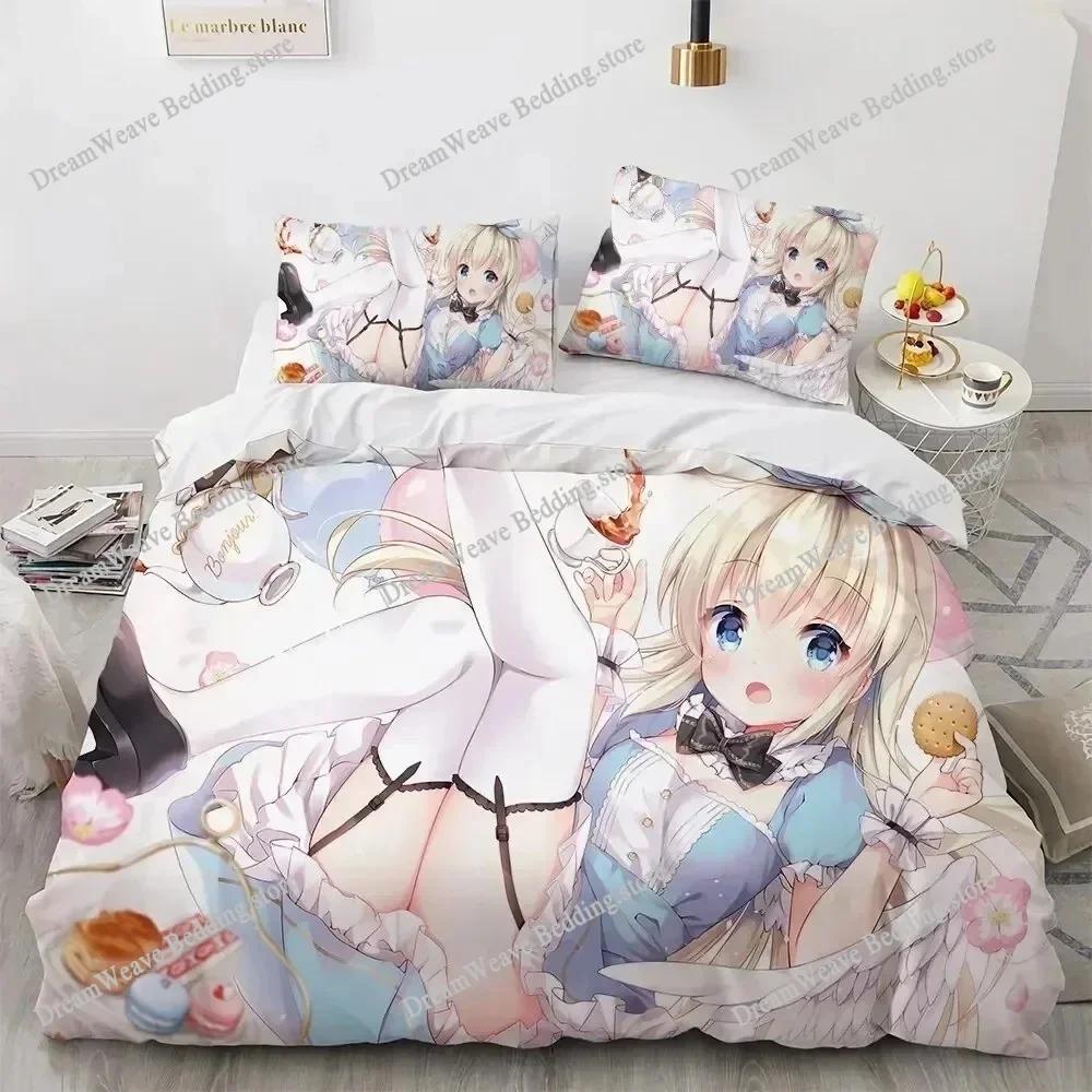 3D Print Kawaii Anime Sexy Girl Bedding Set Duvet Cover Bed Set Quilt Cover Pillowcase Comforter King Queen Size Boys Adult9639