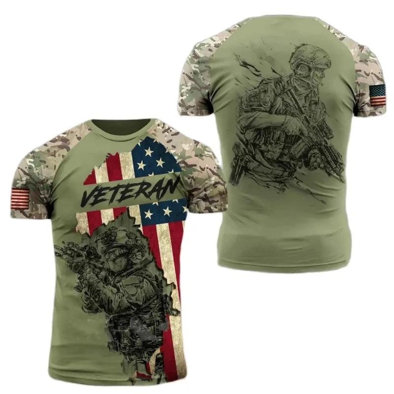 New summer men’s T-shirt, casual round-neck short-sleeve design in camouflage style, loose and comfortable.