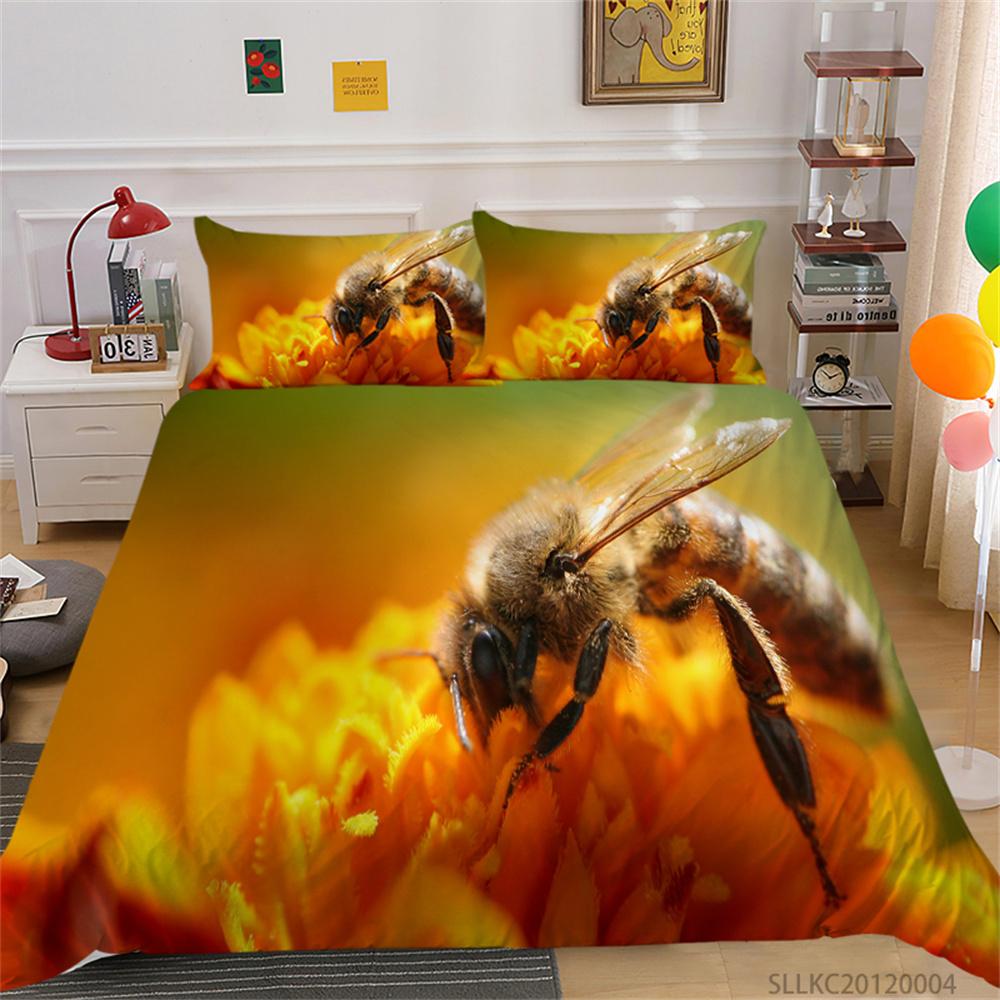 2/3pcs Bedding Set Breathable Comforter Duvet Cover Set 3D Bee Unique Design Microfiber Comfortable Bed Suit