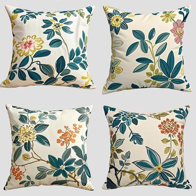Quadratischer Polyester-Kissenbezug mit Blumenmuster, Dekorative Kissenhülle für Sofa Wohnzimmer, Kissenbezug für Nachttisch Schlafzimmer