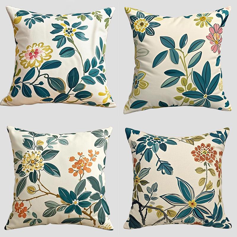Quadratischer Polyester-Kissenbezug mit Blumenmuster, Dekorative Kissenhülle für Sofa Wohnzimmer, Kissenbezug für Nachttisch Schlafzimmer