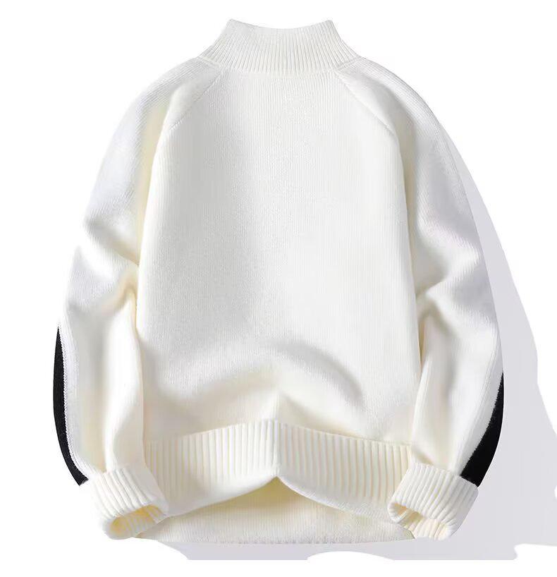 Men's Casual Zipper Stand Collar Sweater - Loose, Thick Knit for Autumn/Winter