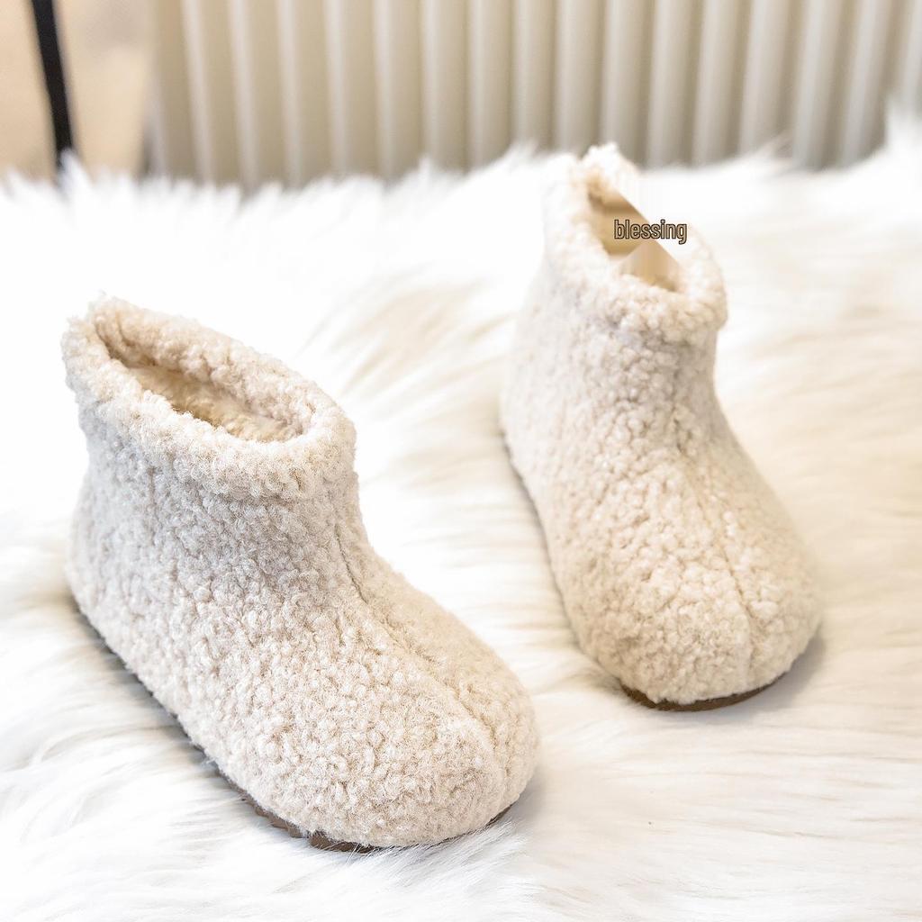 Girls' Lambswool Soft Sole Cotton Snow Boots - Warm, Thick, Versatile Winter Footwear for Toddlers