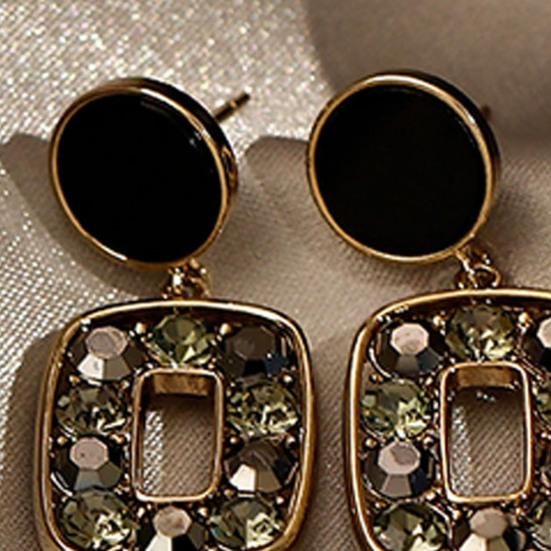 1 Pair Square Unique Drop Ear Stud Geometric-shaped Eye-catching Rhinestone Stud Earrings for Holiday