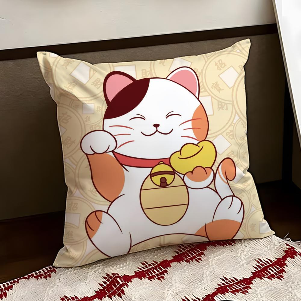 Neko Rich LLuck Money Cat Cushion Cover Reversible Soft Durable Pillow Cover Home  Car MultiScene Use for Daily Comfort
