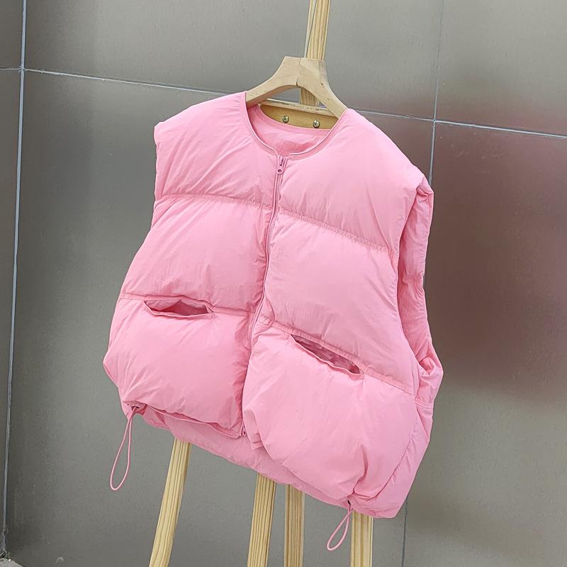 Gilet Imbottito Senza Maniche da Donna Scollo Tondo Casual Vestibilità Larga Piumino Capo Esterno