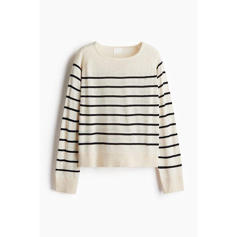 

HM Женская одежда Шерстяной свитер 2025 Лето Новый Свободный Модный Простой Повседневный Свитер Пуловер 1215703 Cream/Stripes 155/80(XS)