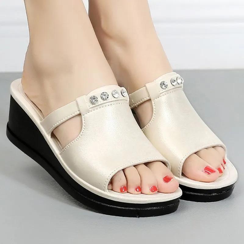 zapatos de mujer women fashion sweet spring slip on wedge heel sandals for home & beach lady classic comfort black shoes ab287