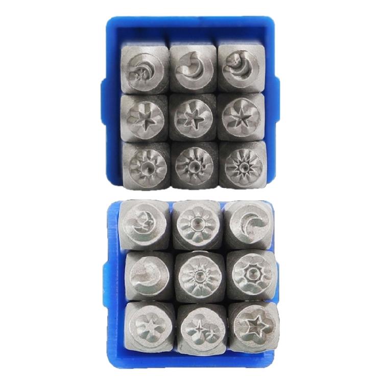 9PcsLeather Stamping Tool Moon Star Sun Punches Metal Handle Leather Stamper Embossing Tool For Leather Jewelry Crafting