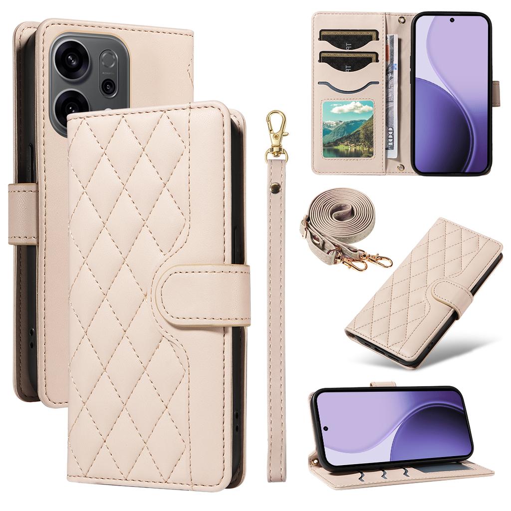 עבור Oppo Reno14 5G (חרסינה)/אופו רנו 14 F 5G/אופו רנו 14 5G (גלובלי) כיסוי ארנק מעור רומבוס לטלפון עם רצועה