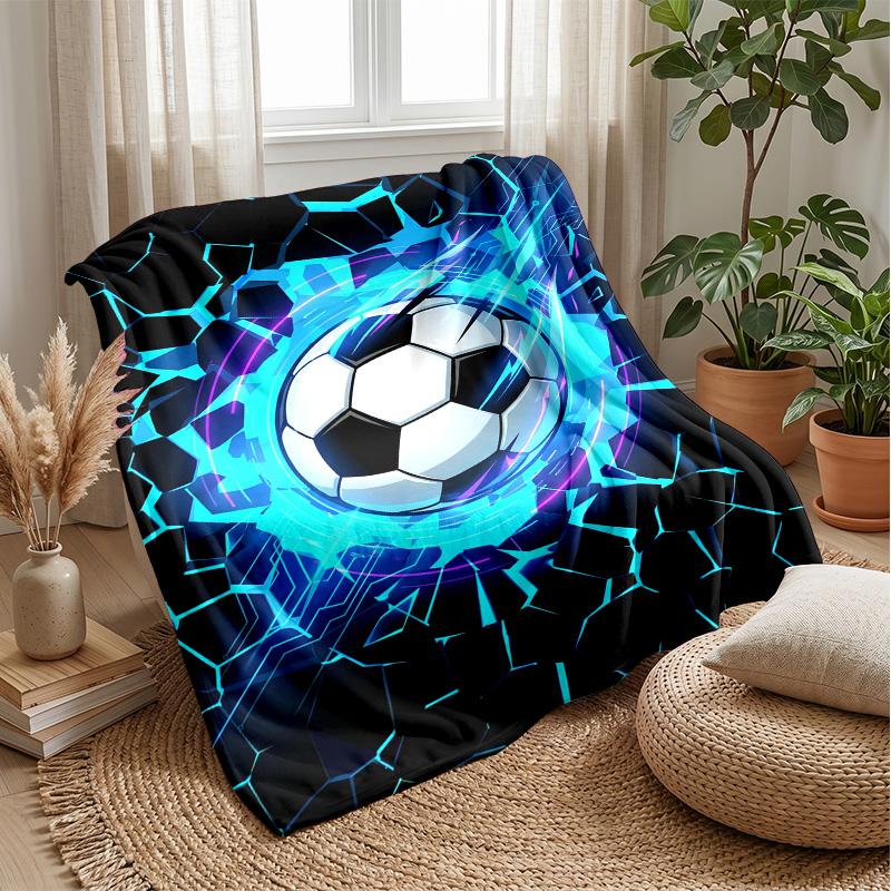 Futuristic Soccer Ball Artwork Theme blanket Lightweight Warm Flannel Blanket Decorative Throw Blanket for Home Decoration