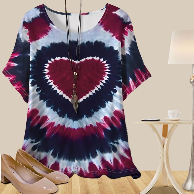 

Женская повседневная свободная весенняя рубашка, женские топы с коротким рукавом и цепочкой, принт в форме сердца 8XL