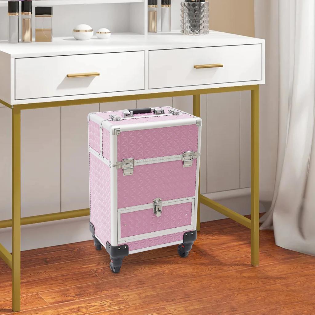 44.09lbs Rolling Nail Case Wheeled Manicure Storage Case Polish Organizer  Professional Makeup Trolley for Cosmetologist Stylist