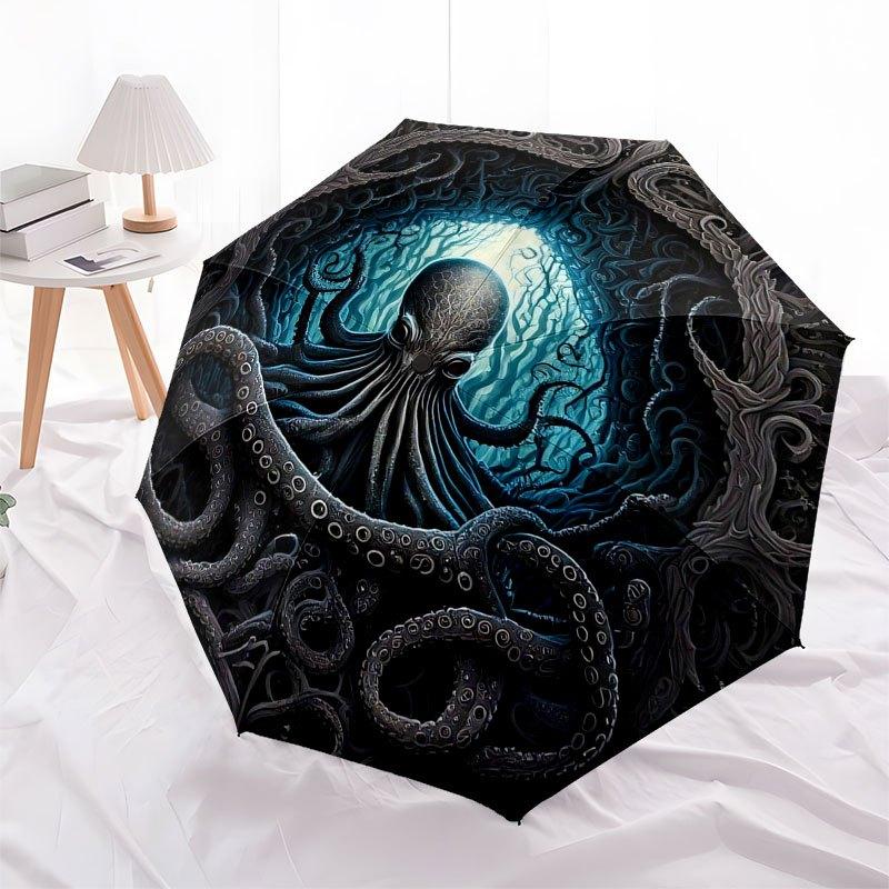 Deep Sea Mystery: Octopus Tentacle Art PrintUmbrella with Cute Design,Portable 3-Fold Compact Umbrella for Men&Women,Valentine's Day Mother'