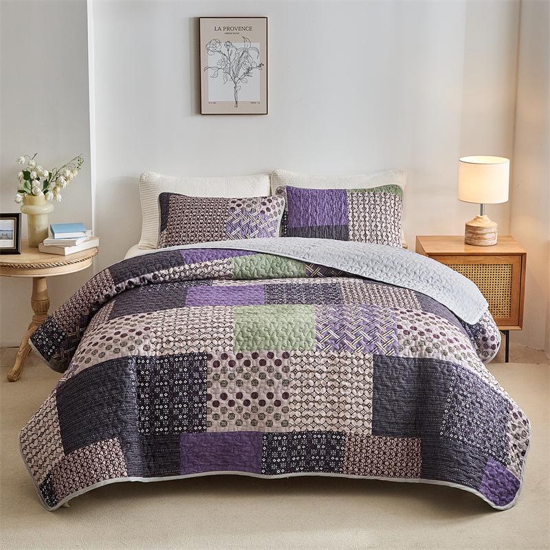 Set Copripiumino 3 Pezzi in Cotone Lavato ad Acqua con Stampa Digitale Spazzolato, Coperta Trapuntata Estiva Double-Sided (264x230 cm)