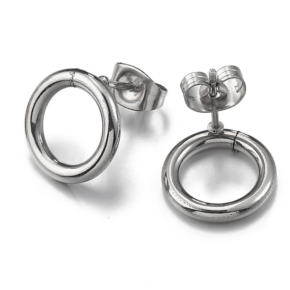 10pcs Stainless Steel Circle Ear Studs Earring Post Gold Color Round Loop Earrings Base for Hypo-Allergenic Jewelry Making DIY