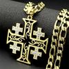 Jerusalem Cross Pendant Necklace for Women Men Stainless Steel Gold Color Christian Rhinestones Hip Hop Chain Necklaces Jewelry