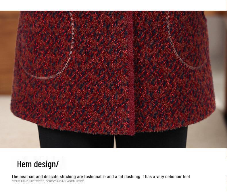Elderly Women's Mid-Length Winter Coats: Cotton Padded, Fleece-Lined Outerwear