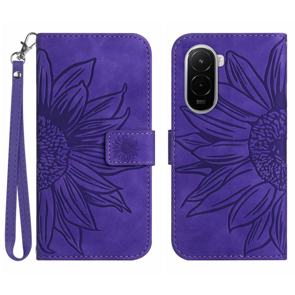 For Xiaomi Poco M7 4G (EU) (171mm) Case Sunflower Imprint Leather Wallet Phone Cover with Wrist Strap