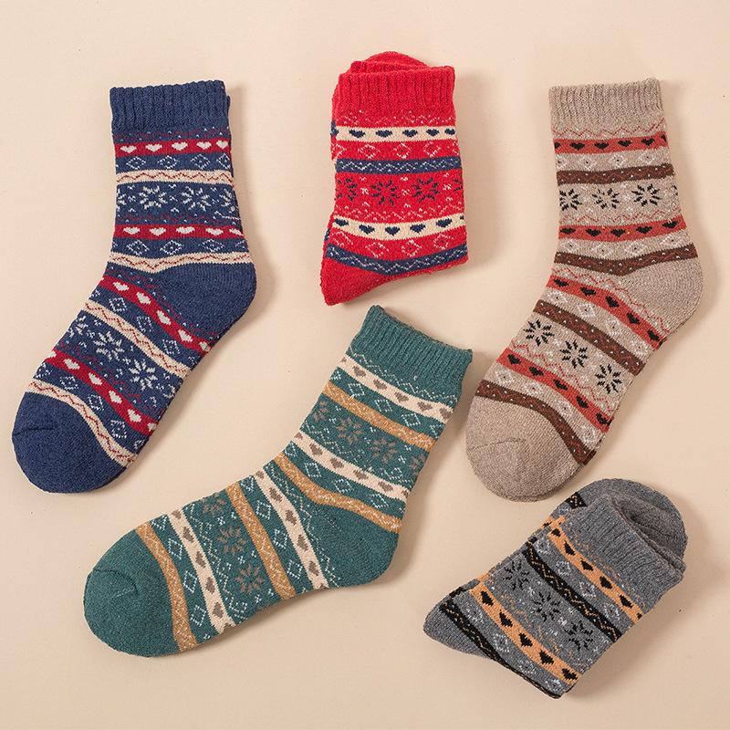 5 Pairs of Female Autumn and Winter Thick Ethnic Style Thick Line Rabbit Wool Stockings