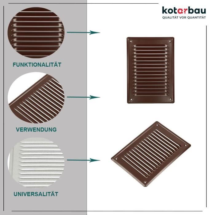Grille d'aération - KOTARBAU - 230x165 mm - Moustiquaire - Résistante à la corrosion - Marron