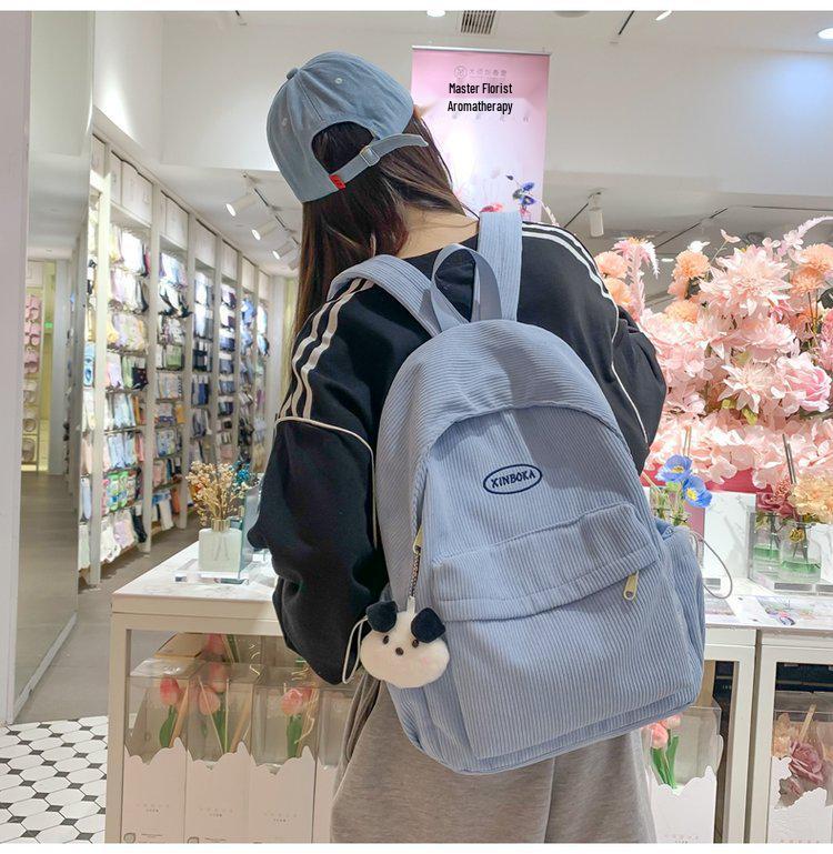 Minimalist Corduroy Backpack - Cute Japanese & Korean Style for Girls