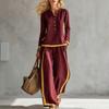 1116 New European and American Style Contrasting Colors Imitation Mama Wide-leg Pants Suit Women's Summer Casual Fashion Long-sleeved Two Pieces