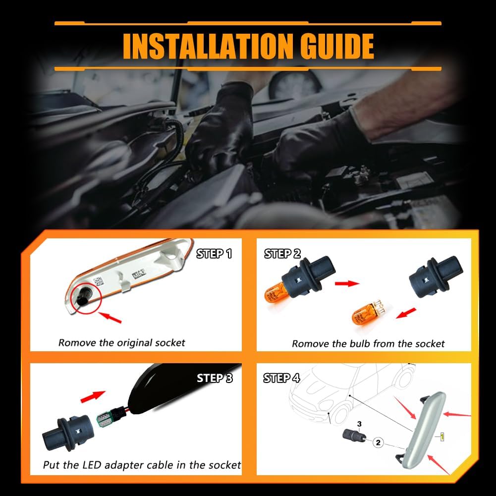 Front Fender LED Side Marker Lights for 2015 2016 2017 2018 Je-ep Renegade, Renegade Smoked Lens Side Bumper Marker Lamps, Amber LED Side Markers