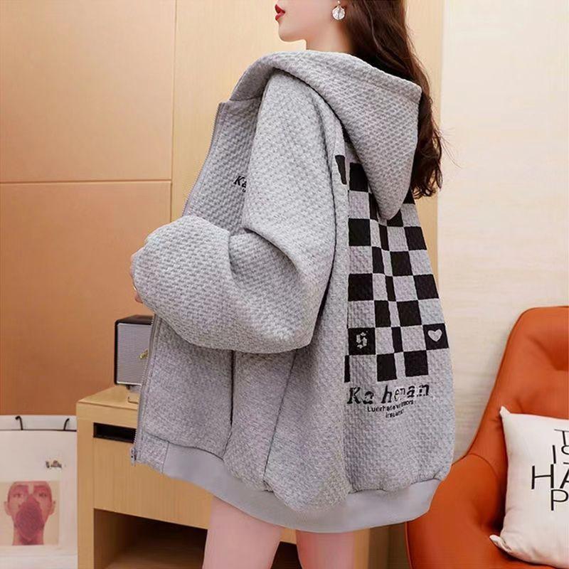 Plus Size Women Long Sleeve Jacket Zipper Hoodie Streetwear Tops Autumn Winter Casual Loose Hooded Sweatshirts