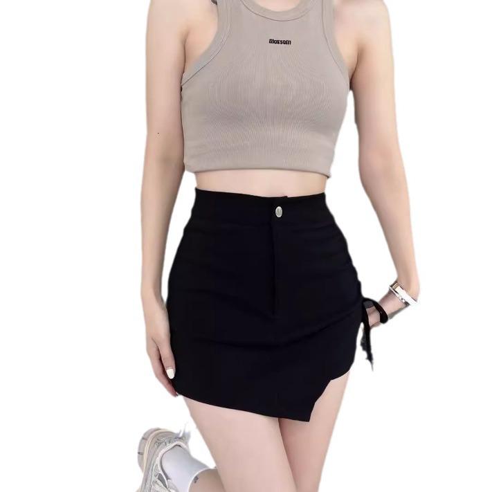 Women's Black Irregular Midi Skirt: High Waist A-Line, Summer Bodycon