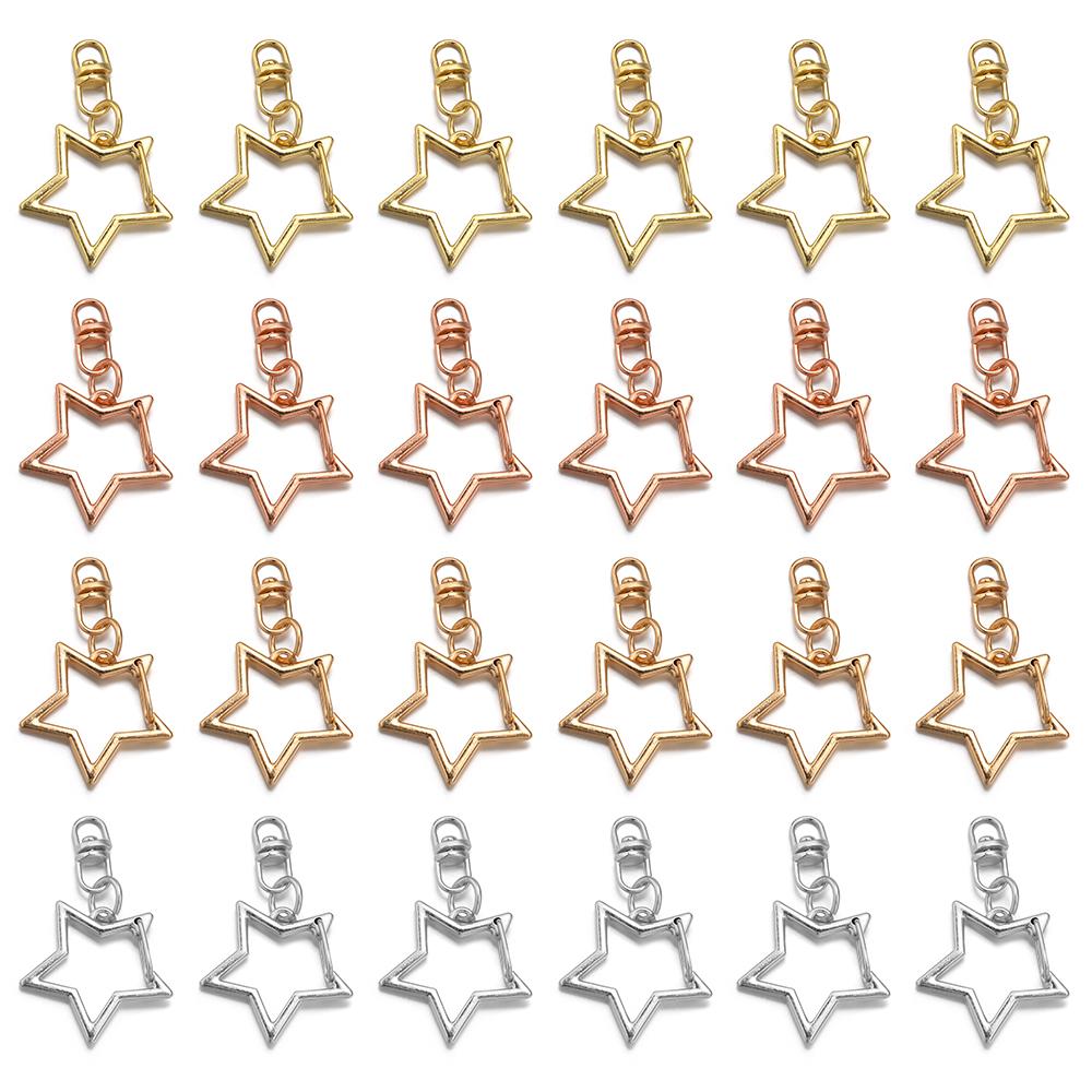 10pcs/lot Star Pentagram Hollow Key Chains Gold Alloy Lobster Clasps Keychain DIY Accessories Key Rings Jewelry Making Findings