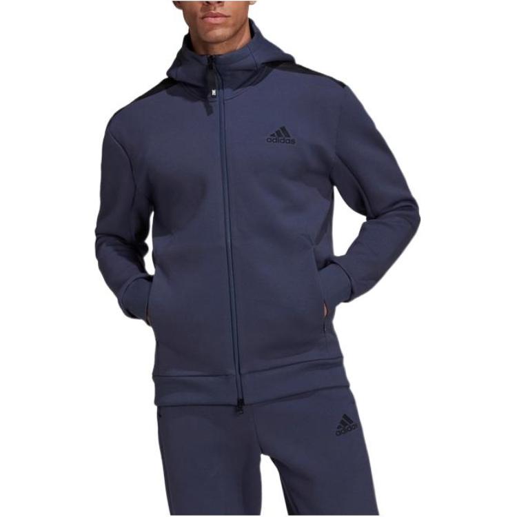 adidas Veste à capuche zippée avec application logo couleur unie pour homme Hauts Bleu HC5780