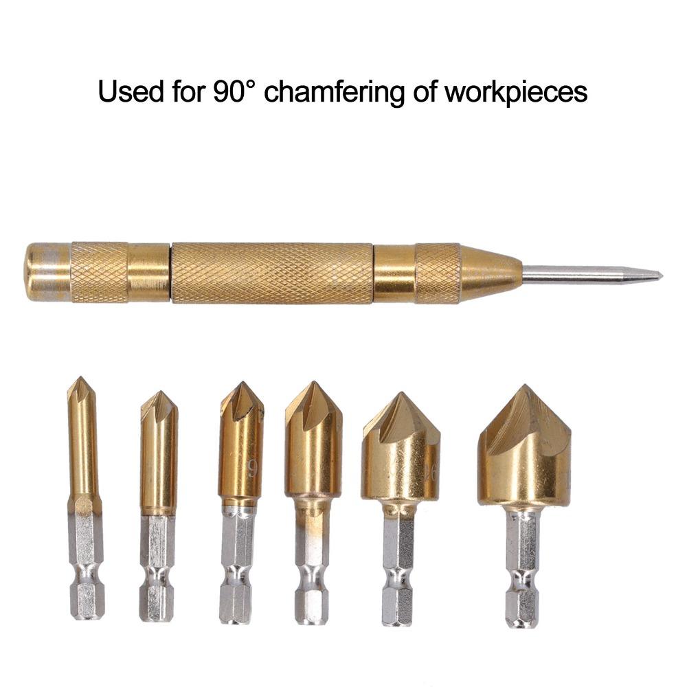6pcs Hex Shank 1/4 Inch Chamfer Drill Bit 90 Degree Chamfering Tool Woodworking Drilling